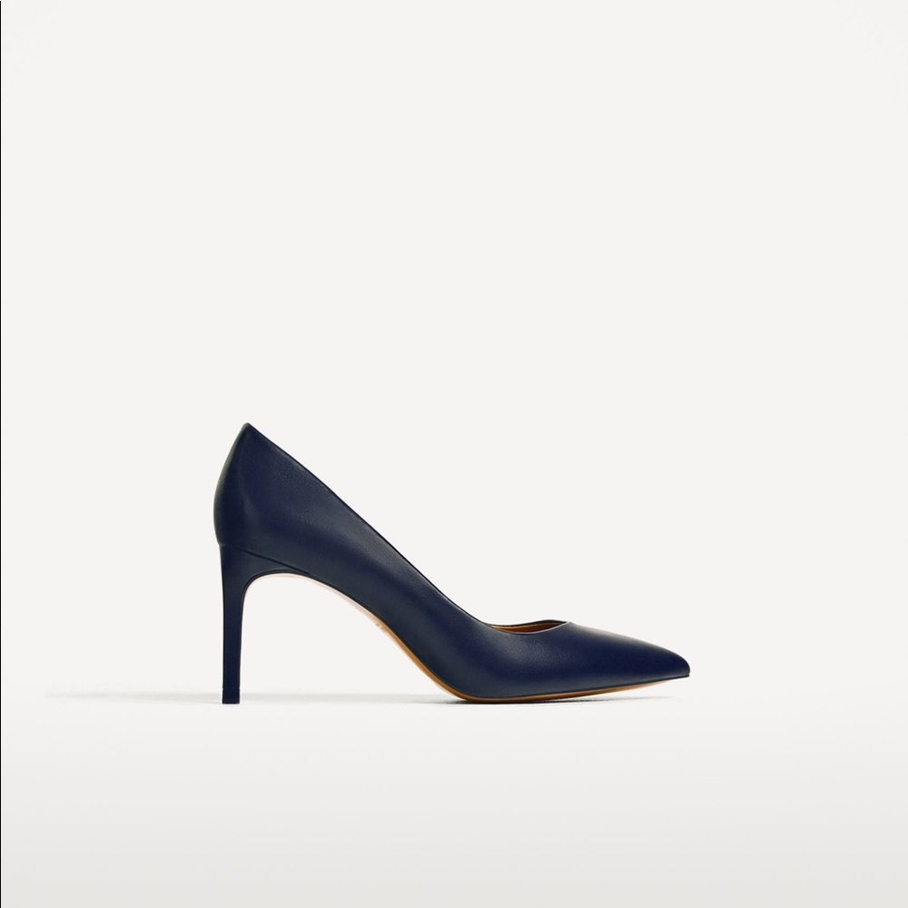 Zara navy blue leather high heel pumps NWT - Picture 2 of 6